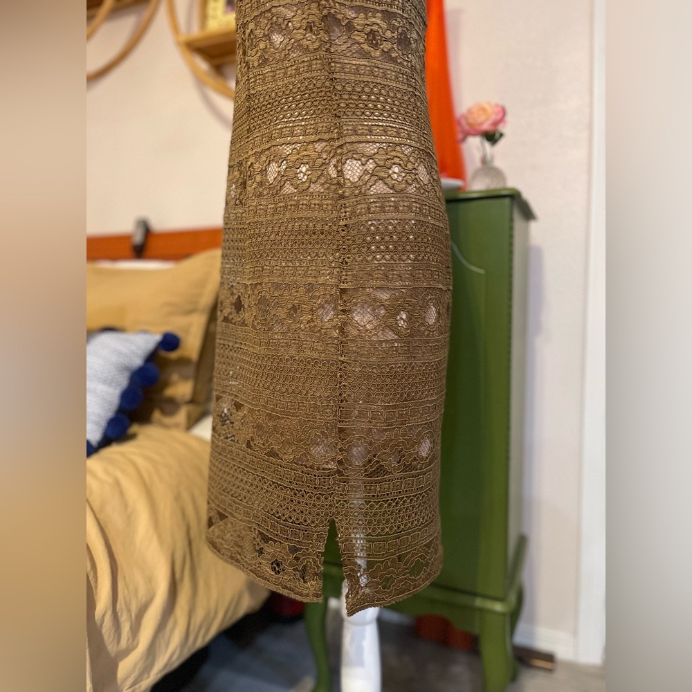 🫒🍸Enfocus Studio Olive Green Sheath Dress Mock Neck Midi - Picture 5 of 6